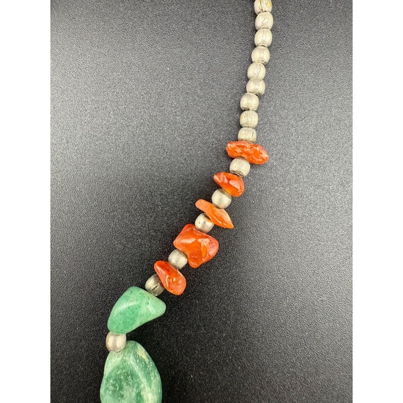 Vintage Tibetan Necklace‎ Earrings Set Green Orange Silver Tone Clip Ons 18" - Picture 8 of 16